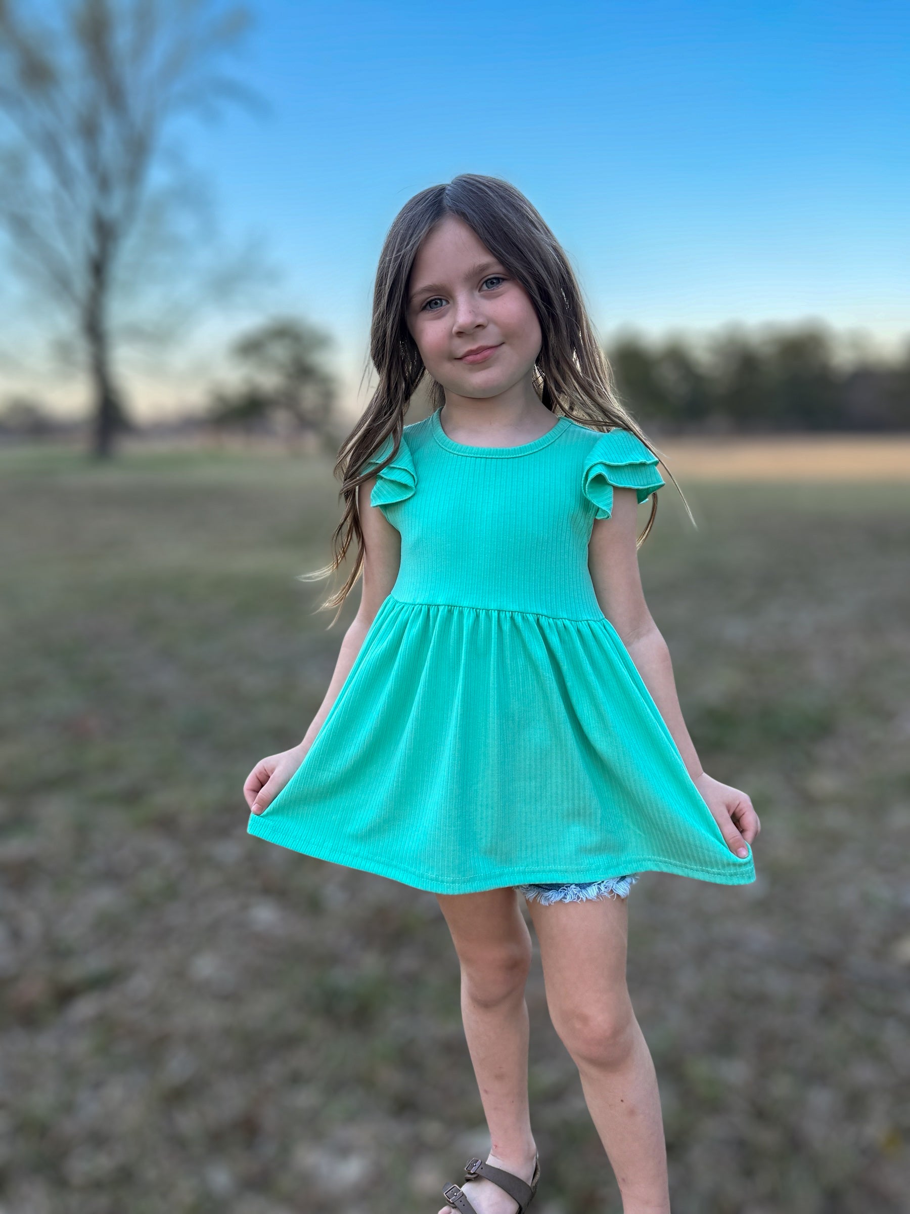 Turquoise Flutter Sleeve Top